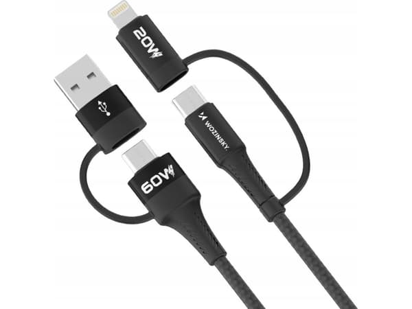 Kabel USB Wozinsky USB-A - 2x USB-C + Lightning 1 m Czarny (5907769308819)