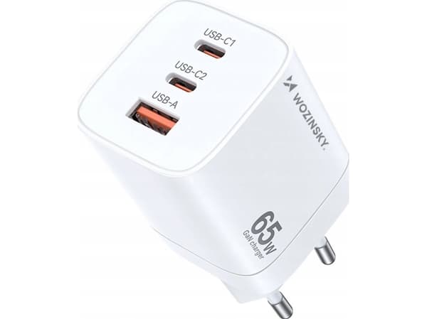Wozinsky lader Wozinsky CGWCW 65W GaN vegglader USB-A / 2 x USB-C - hvit