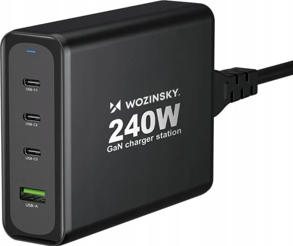 Wozinsky Charger GaN Wozinsky WGCSB 240W USB-A / 3 x USB-C nätladdare - svart