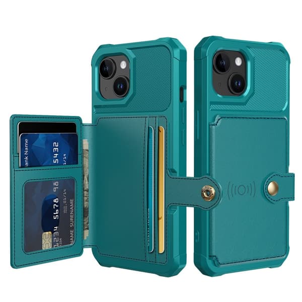 Elegant plånboksfodral i lyxigt PU-läder för iPhone 15 Plus Grön