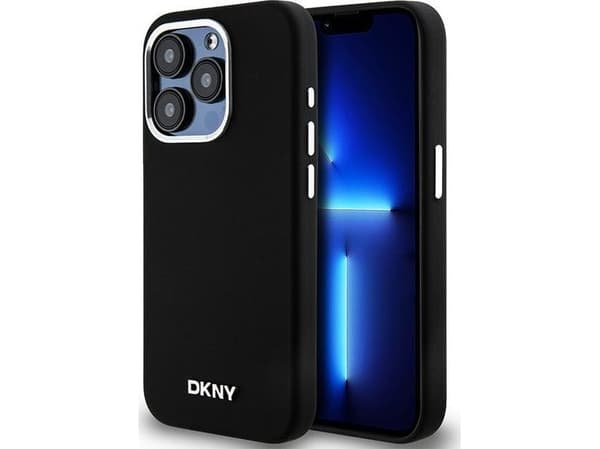 DKNY Liquid Silikon Minimal Metal Logo MagSafe-deksel til iPhone 14 Pro - Svart