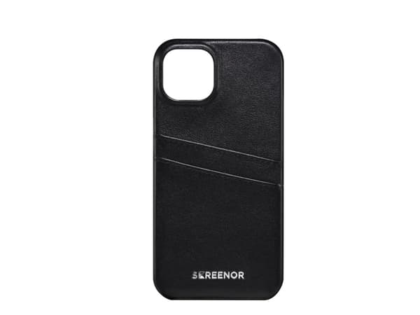 Screenor Lumo - Baksidesskydd för mobiltelefon - genuint läder, termoplastisk polyuretan (TPU) - svart - för Apple iPhone 13, 14