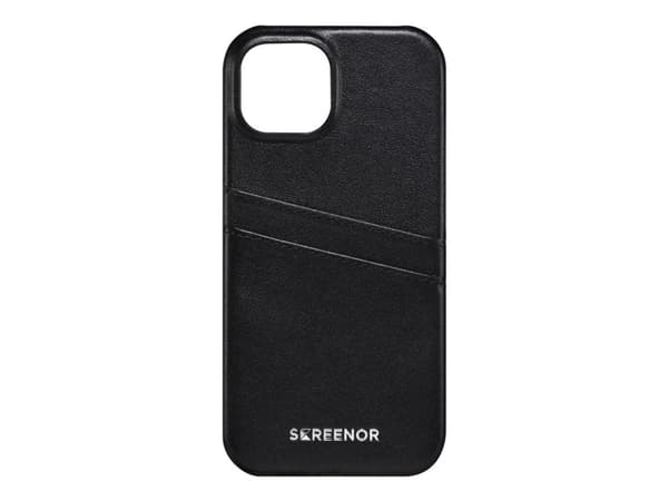 Screenor Lumo - Baksidesskydd för mobiltelefon - genuint läder, termoplastisk polyuretan (TPU) - svart - för Apple iPhone 13, 14
