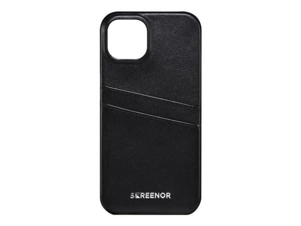 Screenor Lumo - Baksidesskydd för mobiltelefon - genuint läder, termoplastisk polyuretan (TPU) - svart - för Apple iPhone 13, 14