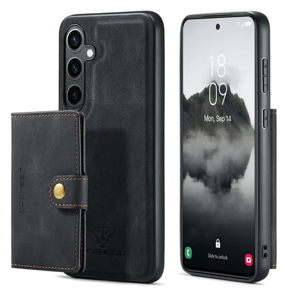 Läderplånbok med magnetiskt hållare för Galaxy S24 Plus