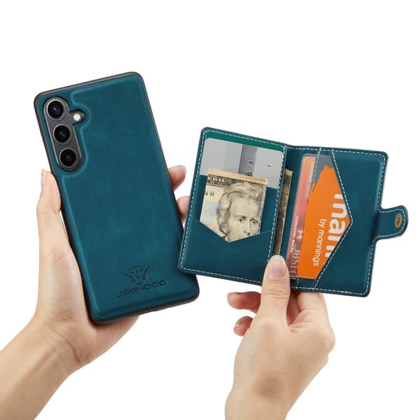 Läderplånbok med magnetiskt hållare för Galaxy S24 Plus