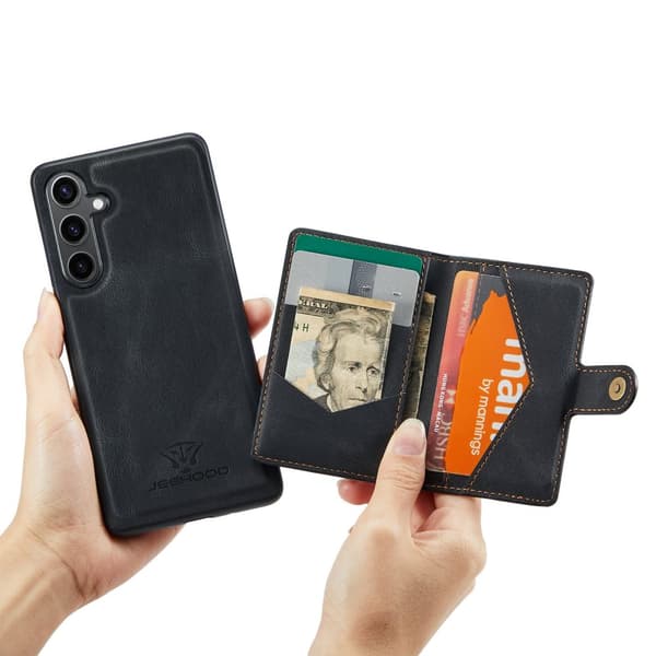 Läderplånbok med magnetiskt hållare för Galaxy S24 Plus