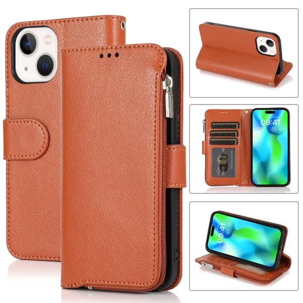 iPhone15PLUS - Stilrent Fodral med Dragkedja, Flip-Fodral med Axelrem