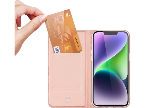 Dux Ducis iPhone 15 lompakko Skin Pro korttipaikalla, vaaleanpunainen