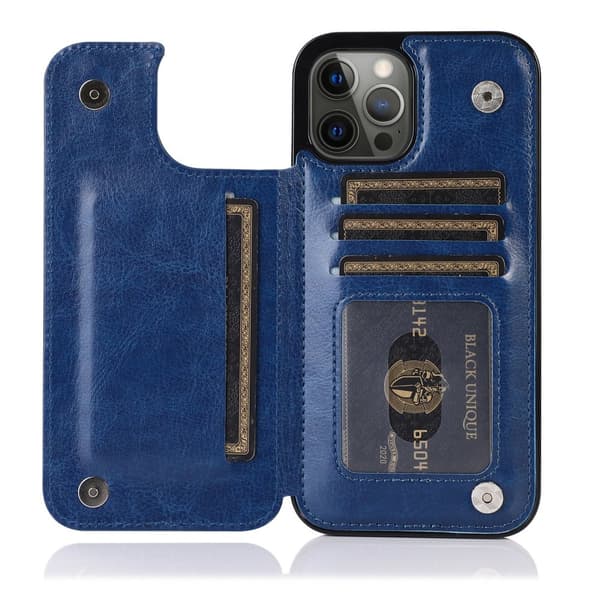 Elegant Skyddande läderfodral för iPhone 15 Pro Max Marinblå Marinblå