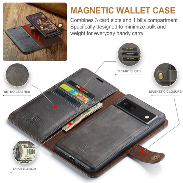 DG.MING 2-in-1 Magnet Wallet Google Pixel 7 Brown