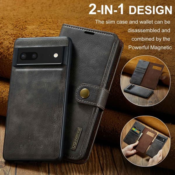 DG.MING 2-in-1 Magnet Wallet Google Pixel 7 Brown