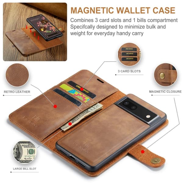 DG.MING 2-in-1 Magnet Wallet Google Pixel 7 Cognac