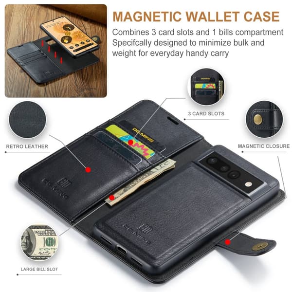 DG.MING 2-in-1 Magnet Wallet Google Pixel 7 Pro Black