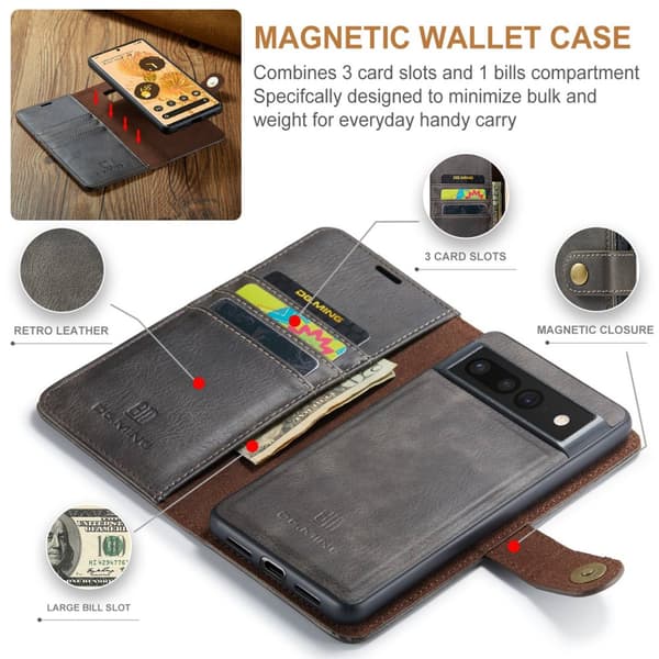 DG.MING 2-in-1 Magnet Wallet Google Pixel 7 Pro Brown