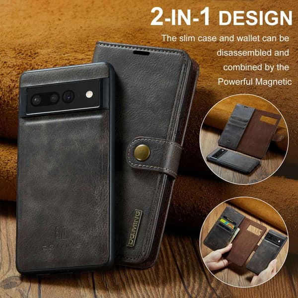 DG.MING 2-in-1 Magnet Wallet Google Pixel 7 Pro Brown