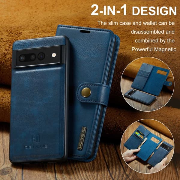 DG.MING 2-in-1 Magnet Wallet Google Pixel 7 Pro Blue