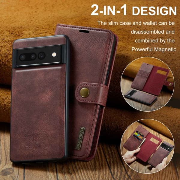 DG.MING 2-in-1 Magnet Wallet Google Pixel 7 Pro Red