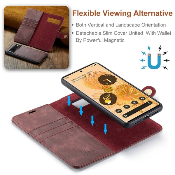 DG.MING 2-in-1 Magnet Wallet Google Pixel 7 Pro Red