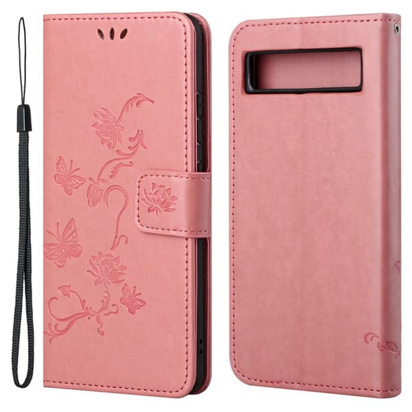Läderfodral Fjärilar Google Pixel 7a Rosa