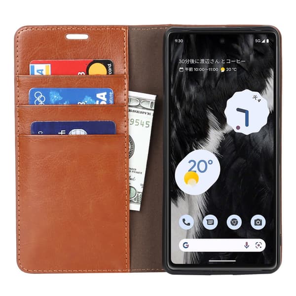 Mobilfodral Google Pixel 7a Äkta Läder Brun
