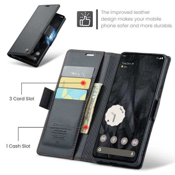 CaseMe Slim Plånboksfodral RFID-skydd Google Pixel 8 Pro Svart