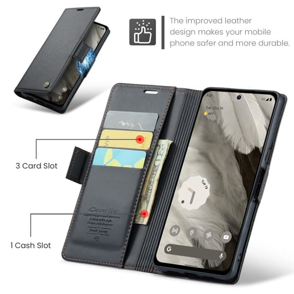 CaseMe Slim Plånboksfodral RFID-skydd Google Pixel 8 Svart