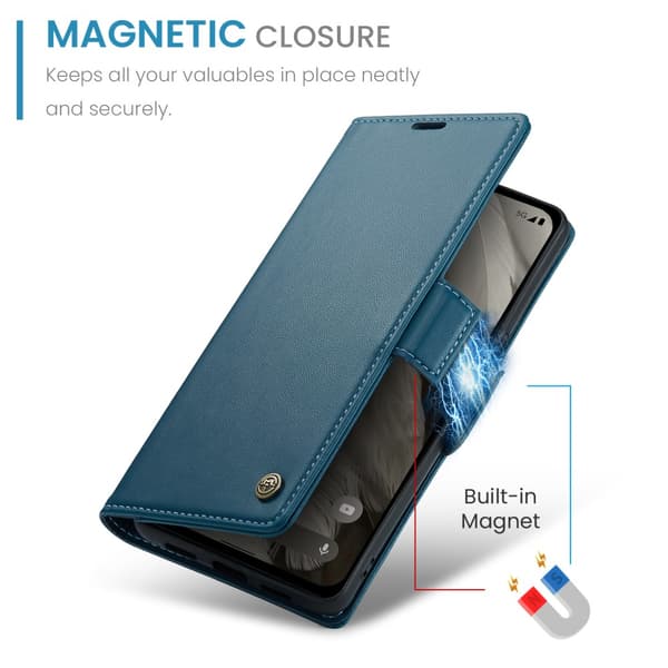 CaseMe Slim Plånboksfodral RFID-skydd Google Pixel 8 Blå