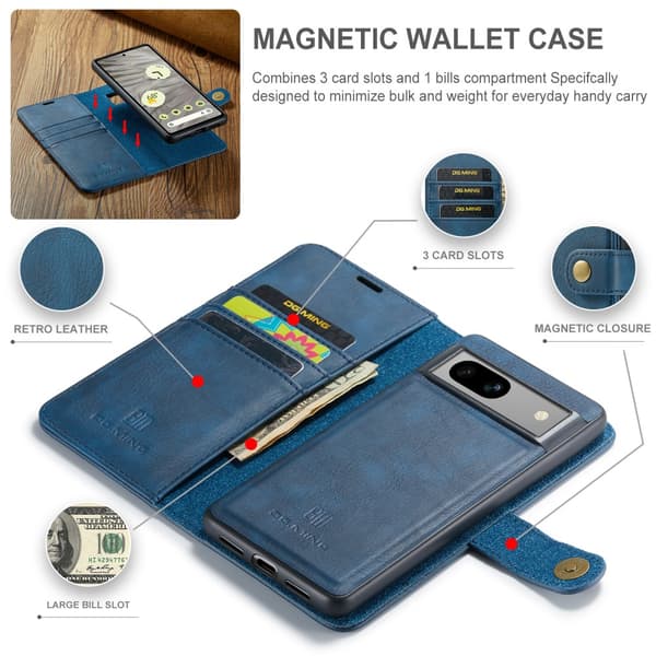 DG.MING 2-in-1 Magnet Wallet Google Pixel 7a Blue