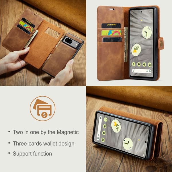 DG.MING 2-in-1 Magnet Wallet Google Pixel 7a Cognac