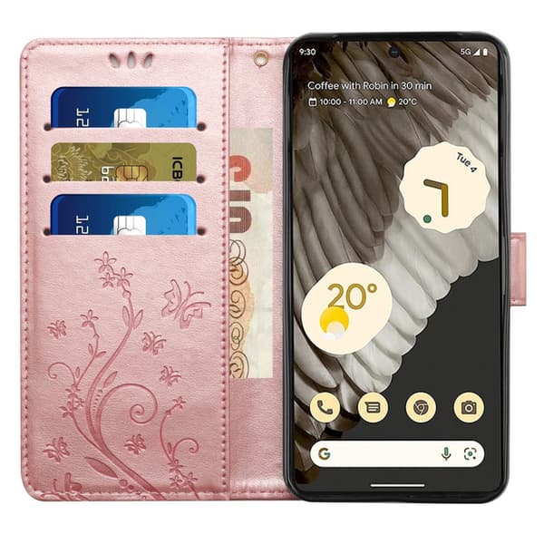 Läderfodral Fjärilar Google Pixel 8 Pro Rosa
