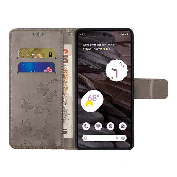 Läderfodral Fjärilar Google Pixel 8a Grå