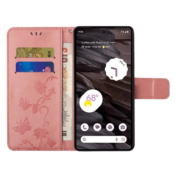 Läderfodral Fjärilar Google Pixel 8a Rosa