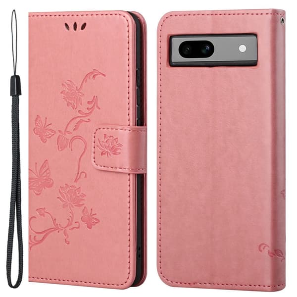 Läderfodral Fjärilar Google Pixel 8a Rosa