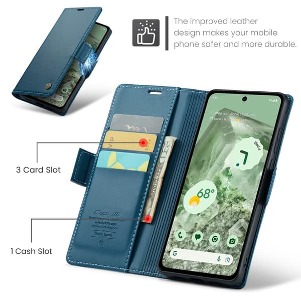 CaseMe Slim Plånboksfodral RFID-skydd Google Pixel 8a Blå