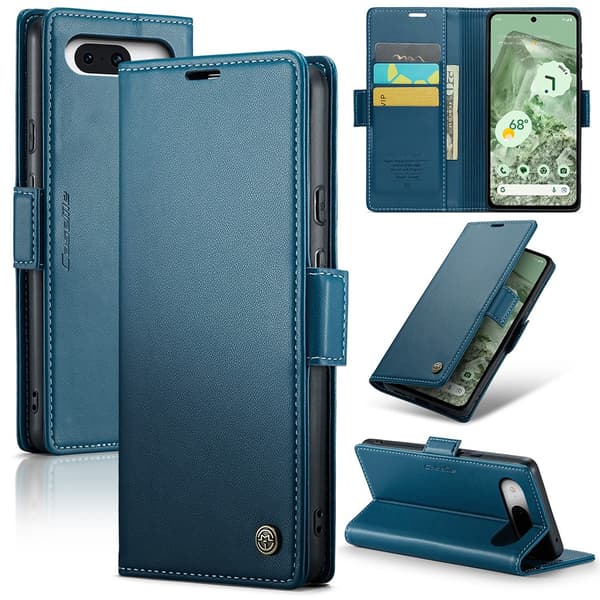 CaseMe Slim Plånboksfodral RFID-skydd Google Pixel 8a Blå