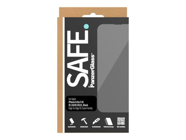 PanzerGlass SAFE. by PanzerGlass Skærmbeskytter Sort Transparent Apple iPhone 6, 6s, 7, 8 (4.7 tommer), SE (2. generation), SE (3rd generation)