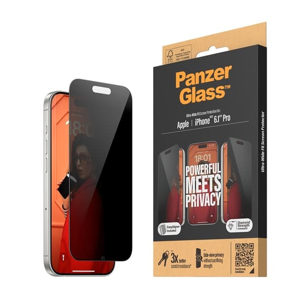 PanzerGlass Privacy Screen Protector Apple iPhone 15 Pro | Ultra-Wide Fit