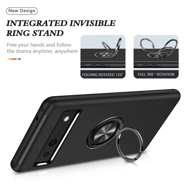 Til Google Pixel 8a Fingerring Kickstand Hybrid Taske - Sort