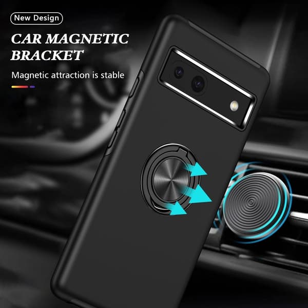 Til Google Pixel 8a Fingerring Kickstand Hybrid Taske - Sort