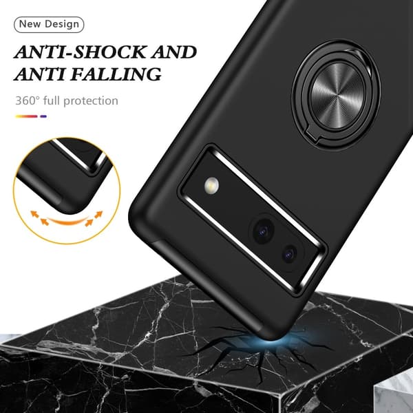 Til Google Pixel 8a Fingerring Kickstand Hybrid Taske - Sort