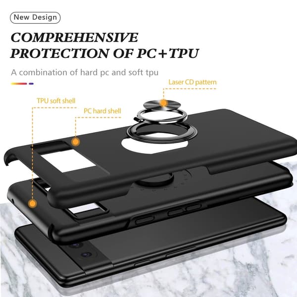 Til Google Pixel 8a Fingerring Kickstand Hybrid Taske - Sort