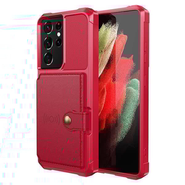 Samsung Galaxy S21 Ultra - Elegant Smidigt Skal med Korthållare Röd