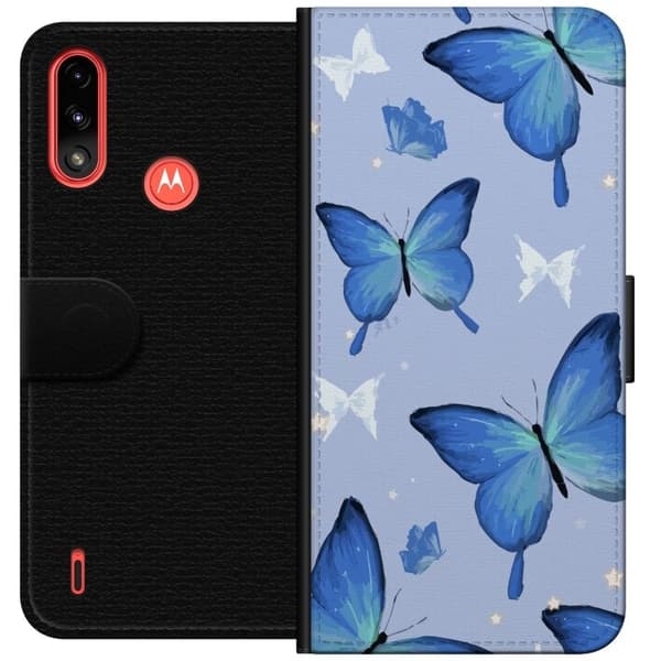 Lommeboketui til Motorola Moto E7 Power med Blå sommerfugler motiv