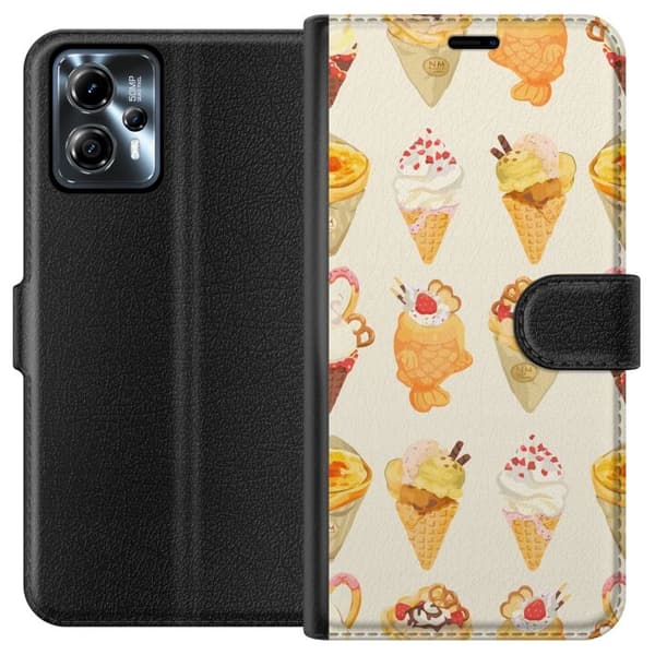 Lompakkokotelo Motorola Moto G13-laitteelle, jossa on Lasinen kuvio