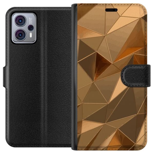 Lompakkokotelo Motorola Moto G23-laitteelle, jossa on 3D Kulta kuvio