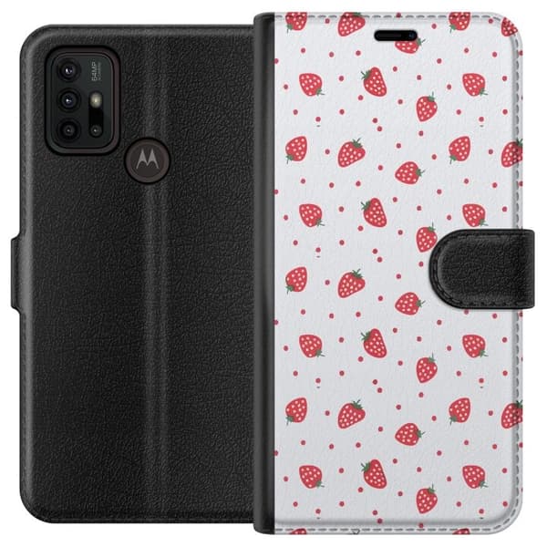 Lompakkokotelo Motorola Moto G30-laitteelle, jossa on Mansikat kuvio