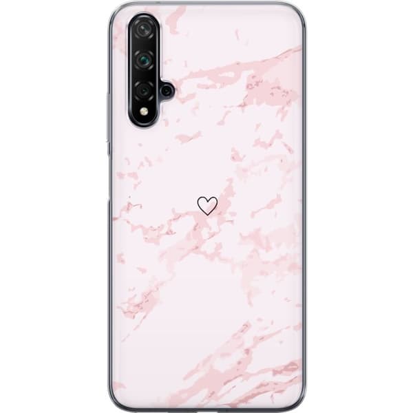 Kännykkäkuori Huawei nova 5T-laitteelle, jossa on Roosa Sydän kuvio