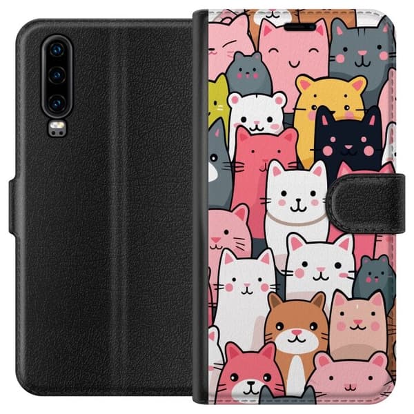 Lommeboketui til Huawei P30 med Kattmønster motiv