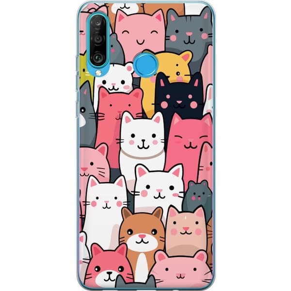 Mobilcover til Huawei P30 lite med Katte mønster motiv